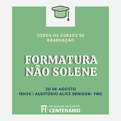 Culto e formatura não solene dos graduandos do 1º semestre de 2021 serão nesta quinta e sexta-feira Culto e formatura não solene dos graduandos do 1º semestre de 2021 serão nesta quinta e sexta-feira