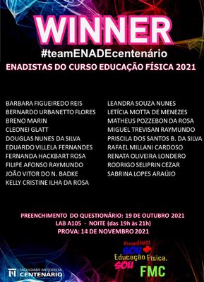 ENADE 2021 – Confira a lista dos acadêmicos de Educação Física que farão a prova em novembro ENADE 2021 – Confira a lista dos acadêmicos de Educação Física que farão a prova em novembro