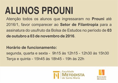 Comunicado: alunos do ProUni Comunicado: alunos do ProUni