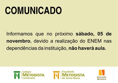Comunicado: aula de sábado 05/11