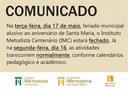Comunicado: feriado do aniversário de Santa Maria