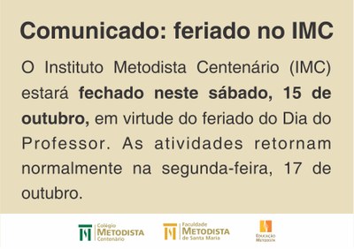 Comunicado: feriado no IMC