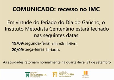 Comunicado: recesso no IMC