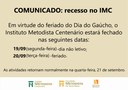 Comunicado: recesso no IMC