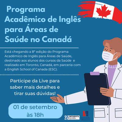 ARI apresenta neste 1º de setembro Programa de Inglês no Canadá para alunos de saúde ARI apresenta neste 1º de setembro Programa de Inglês no Canadá para alunos de saúde