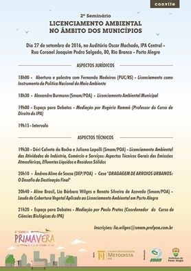 Curso de Direito e Ciências Biológicas do IPA realizarão 2º Seminário de Licenciamento Ambiental no Âmbito dos Municípios Curso de Direito e Ciências Biológicas do IPA realizarão 2º Seminário de Licenciamento Ambiental no Âmbito dos Municípios