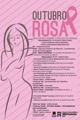 Curso de Enfermagem do IPA promove Seminário Outubro Rosa: Reflexões sobre Câncer de Mama Curso de Enfermagem do IPA promove Seminário Outubro Rosa: Reflexões sobre Câncer de Mama