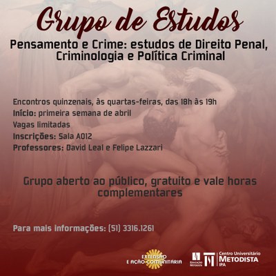 IPA lança grupo de estudos sobre "Pensamento e Crime: estudos de Direito Penal, Criminologia e Política Criminal" IPA lança grupo de estudos sobre "Pensamento e Crime: estudos de Direito Penal, Criminologia e Política Criminal"