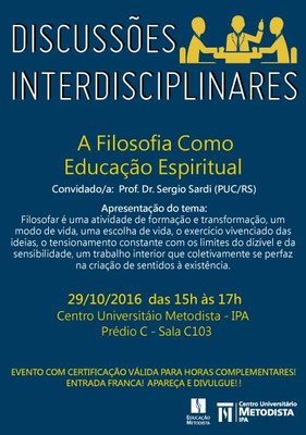 IPA realiza Discussões Interdisciplinares no dia 29 de outubro IPA realiza Discussões Interdisciplinares no dia 29 de outubro