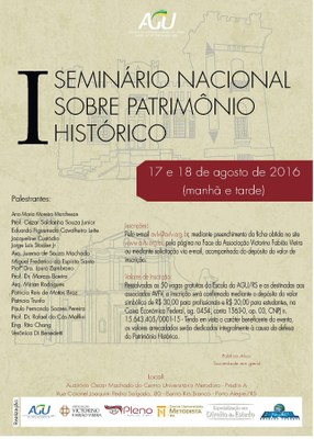 IPA sedia I Seminário Nacional sobre Patrimônio Histórico nos dias 17 e 18 de agosto IPA sedia I Seminário Nacional sobre Patrimônio Histórico nos dias 17 e 18 de agosto