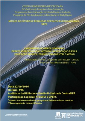Lançamento do Núcleo de Estudos e Pesquisas de Políticas Educacionais – NEPE será no dia 22 de setembro Lançamento do Núcleo de Estudos e Pesquisas de Políticas Educacionais – NEPE será no dia 22 de setembro