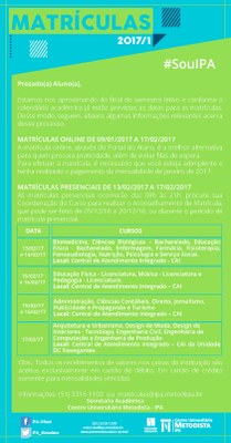 Matrículas online e presencial 2017/1 Matrículas online e presencial 2017/1