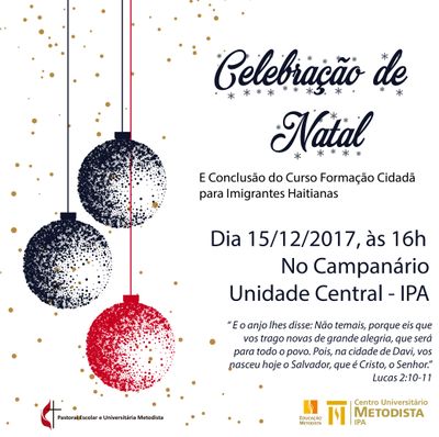 15/12- Celebração de Natal e Conclusão do Curso de Formação Cidadã para Imigrantes Haitianas 15/12- Celebração de Natal e Conclusão do Curso de Formação Cidadã para Imigrantes Haitianas