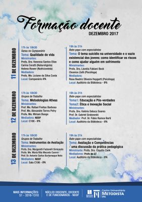 Formação Docente no mês de dezembro acontece nos dias 11,12 e 13 Formação Docente no mês de dezembro acontece nos dias 11,12 e 13