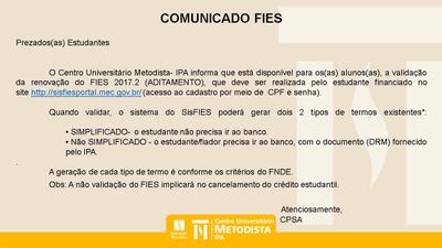 Comunicado: FIES Comunicado: FIES