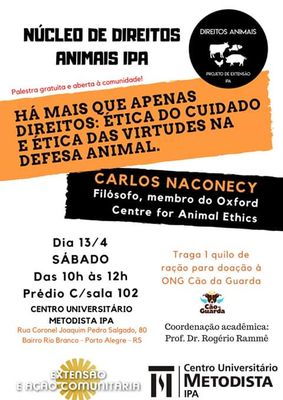 Núcleo de Direitos Animais do IPA promove palestra sobre ética no cuidado e defesa animal Núcleo de Direitos Animais do IPA promove palestra sobre ética no cuidado e defesa animal