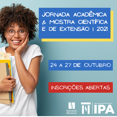 Abertas as inscrições para a II Jornada Acadêmica do IPA que ocorrerá de 24 a 27/10. Abertas as inscrições para a II Jornada Acadêmica do IPA que ocorrerá de 24 a 27/10.