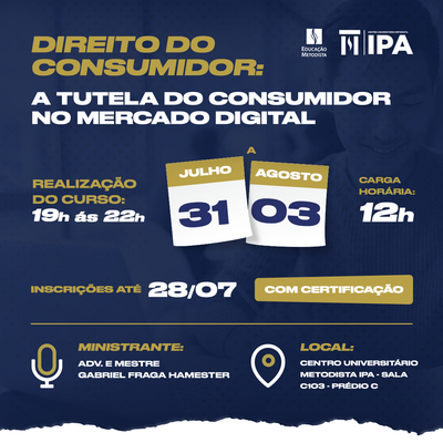Abertas inscrições para o curso de curta duração sobre Direito do Consumidor Abertas inscrições para o curso de curta duração sobre Direito do Consumidor