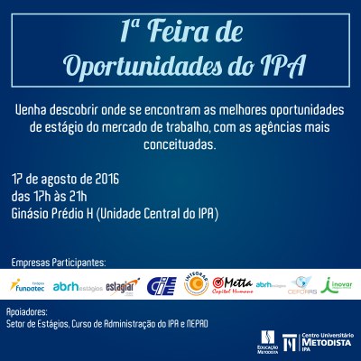 IPA realiza 1ª Feira de Oportunidades em agosto IPA realiza 1ª Feira de Oportunidades em agosto