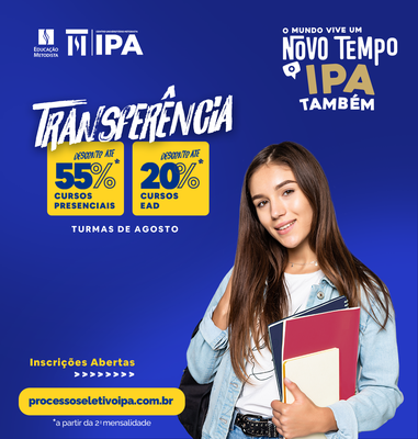 Transferências para graduação presencial e EAD têm descontos no IPA Transferências para graduação presencial e EAD têm descontos no IPA
