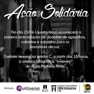 Núcleo Solidário realizará ação de arrecadação de agasalhos Núcleo Solidário realizará ação de arrecadação de agasalhos