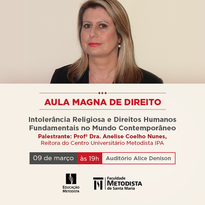 Reitora do IPA ministra palestra na Aula Magna do Curso de Direito da FAMES nesta quinta-feira (9/03) Reitora do IPA ministra palestra na Aula Magna do Curso de Direito da FAMES nesta quinta-feira (9/03)