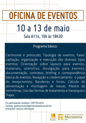 Curso de Turismo promove Oficina de Eventos gratuita! Curso de Turismo promove Oficina de Eventos gratuita!